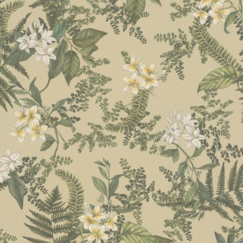 Profhome - Flowers Wallcovering Wall 394241 Hot Embossed Non-woven Wallpaper Slightly Textured With Floral Ornaments Matt Green White Yellow 5.33 M2