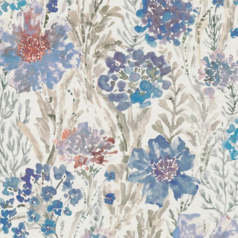 Profhome - Flowers Wallcovering Wall 396953 Hot Embossed Non-woven Wallpaper Smooth Aquarelle Style Matt Blue White Grey 5.33 M2