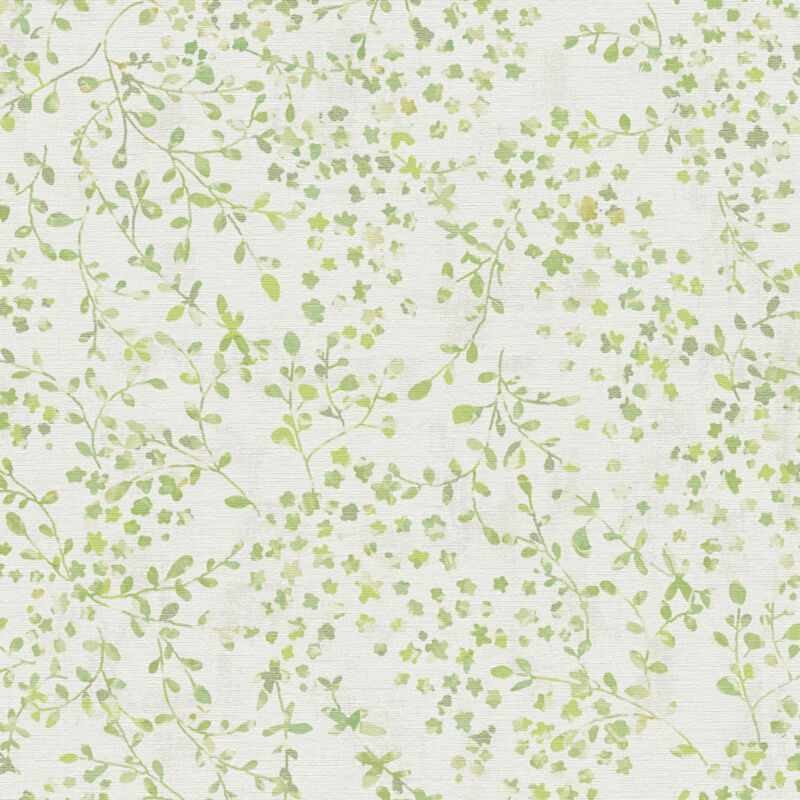 Profhome - Flowers Wallcovering Wall 397472 Hot Embossed Non-woven Wallpaper Slightly Textured With Floral Ornaments Matt Green White Cream 5.33 M2