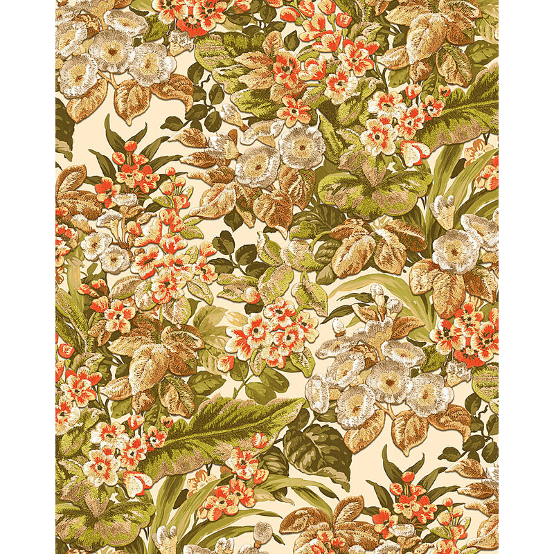 Flowers wallcovering wall Profhome BA220021-DI hot embossed non-woven wallpaper embossed with floral pattern matt beige green brown orange 5.33 m2