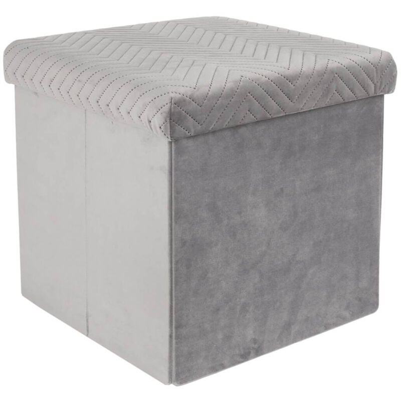 Floy - Coffre Pouf Pliable Velours Gris Clair