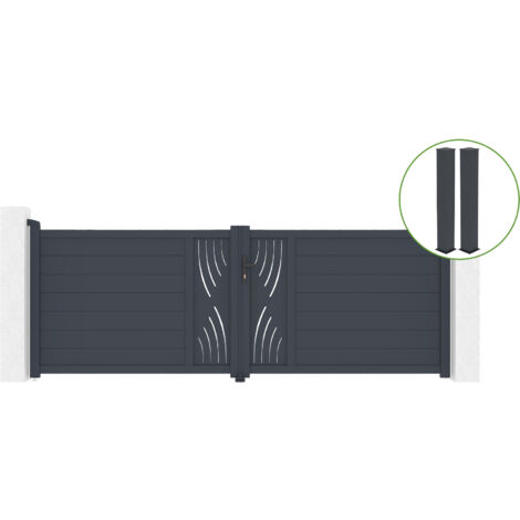 Flügeltor 3,5 m VELETA H.120 cm graues Aluminium + 2 Pfosten 20 x 20 cm H. 166 c