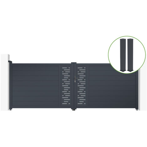 Flügeltor 4m ARLBERG H.140cm graues Aluminium + 2 Pfosten 20x20cm H.166cm