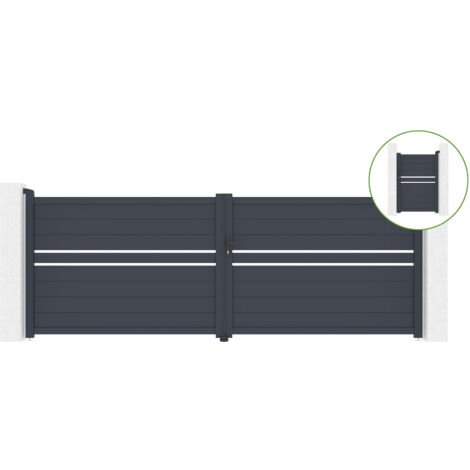 Flügeltor 4m CIMONE H.140cm Aluminium + Tor CIMONE H140 GRAU