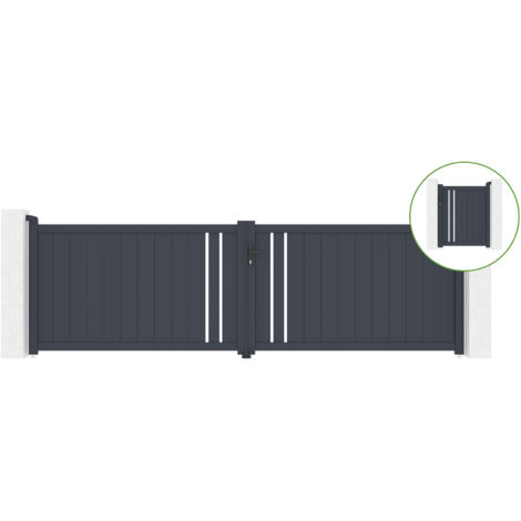 Flügeltor 4m GIONA H.120cm Aluminium + Tor GIONA H120 GRAU
