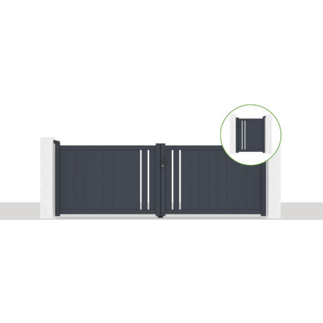 Flügeltorpaket 3,5x1,2m GIONA + GIONA-Tor H.1,2m grau