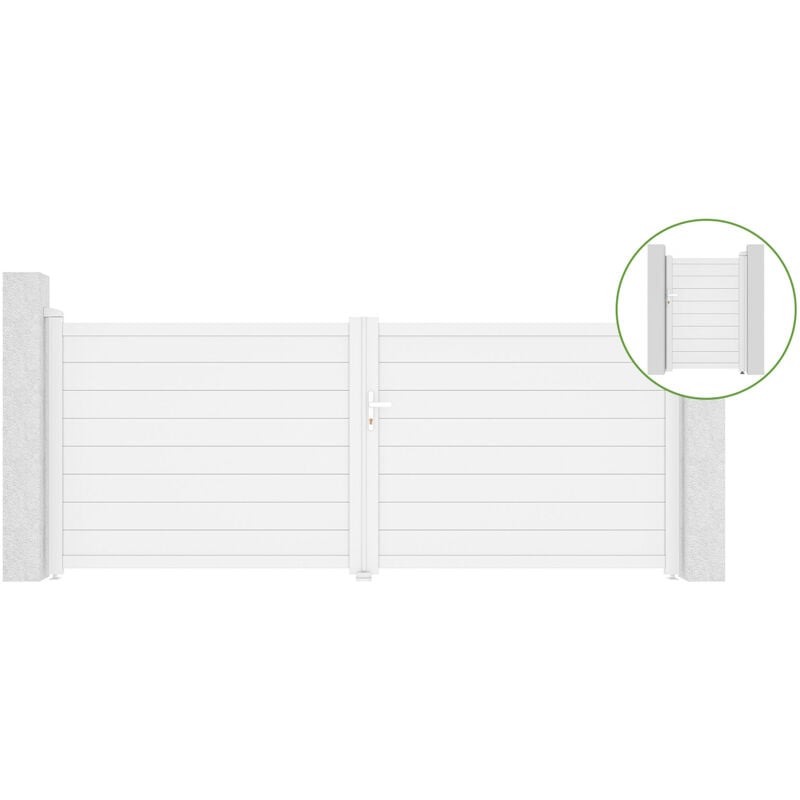 Portail battant 3,5m eiger H.140cm alu blanc + portillon eiger H140 blanc
