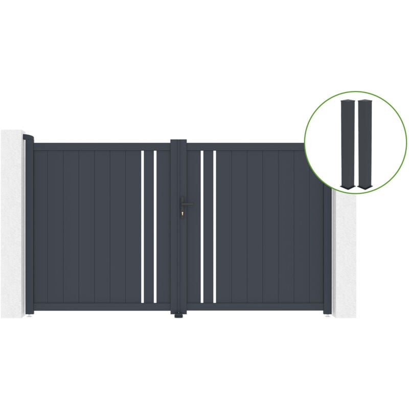 Casanoov - Portail battant 3m giona H.180 alu gris + 2 poteaux 20x20cm H.190cm