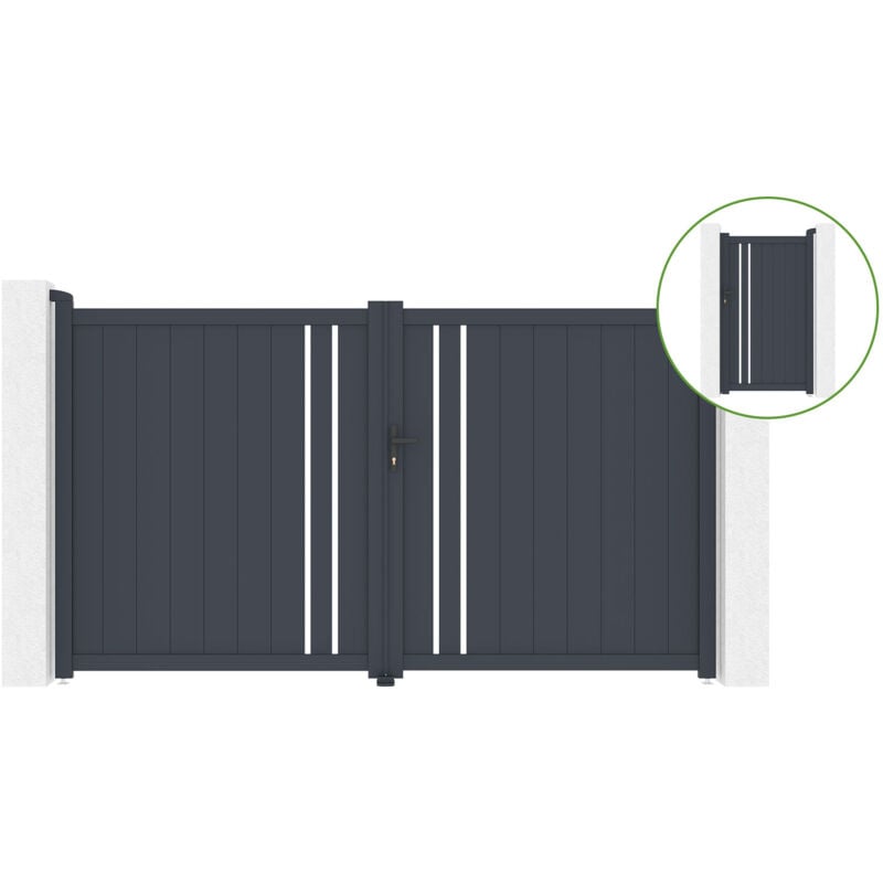 Casanoov - Portail battant 3m giona H.180cm alu + portillon giona H180 gris