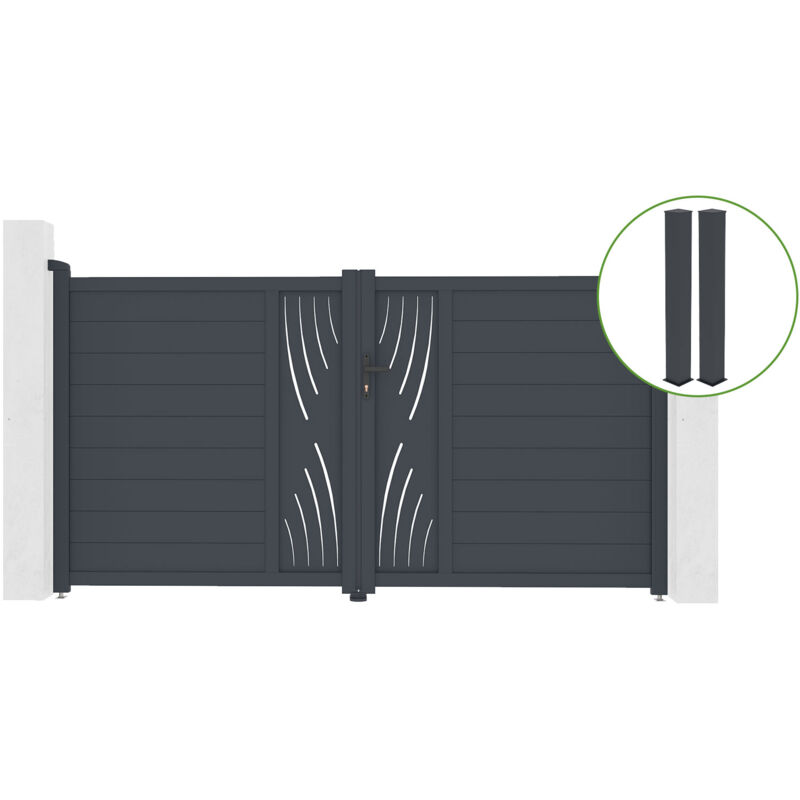 Casanoov - Portail battant 3m veleta H.160cm alu gris + 2 poteaux 20x20cm H.190cm