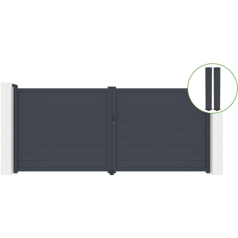 Casanoov - Portail battant 4m eiger H.180cm alu gris + 2 poteaux 20x20cm H.190cm