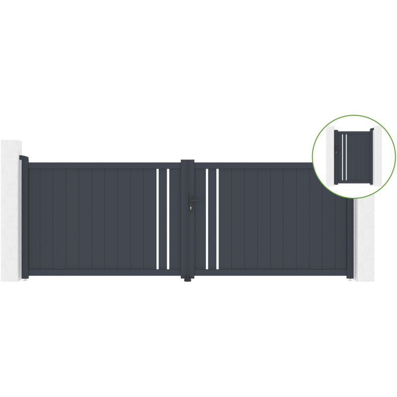Casanoov - Portail battant 4m giona H.140cm alu + portillon giona H140 gris