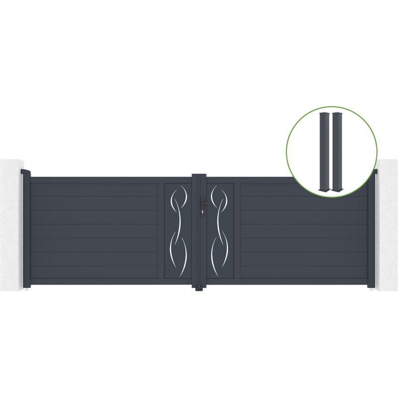 Casanoov - Portail battant 4m life H.120cm alu + 2 poteaux eifel 15x15cm H.166cm gris
