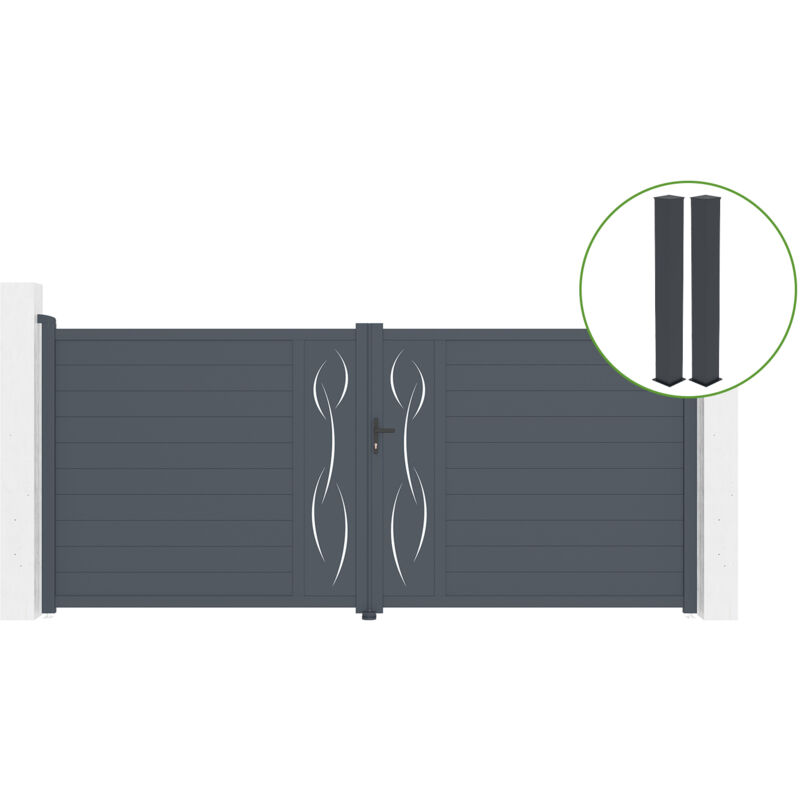Casanoov - Portail battant 4m life H.180cm alu gris + 2 poteaux 20x20cm H.190cm
