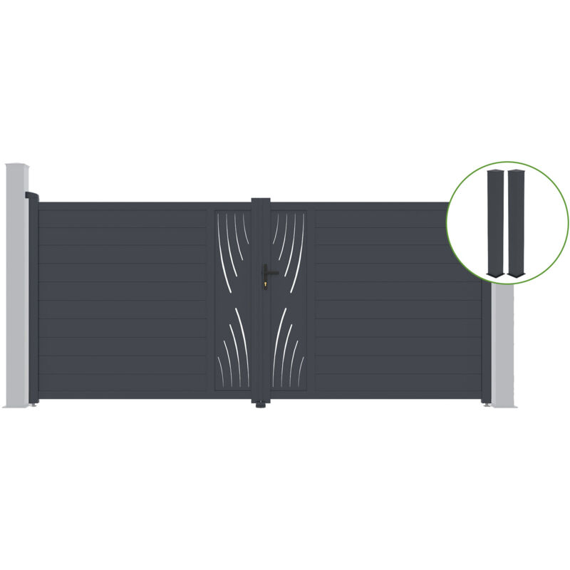 Casanoov - Portail battant 4m veleta H.180cm alu gris + 2 poteaux 20x20cm H.190cm