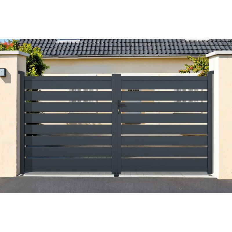 Casanoov - Portail battant 4m vogel H.160cm alu gris + 2 poteaux 20x20cm H.190cm