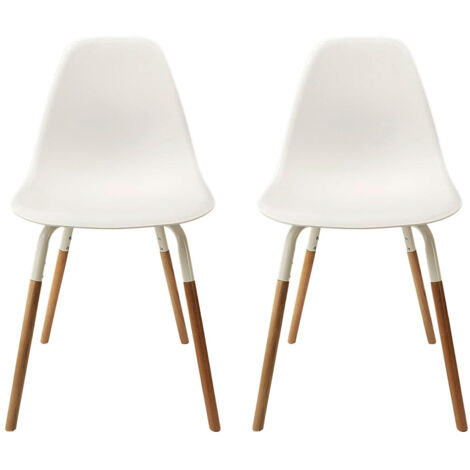 FLUK - Lot de 2 Chaises Polypropylène Blanc et Bois