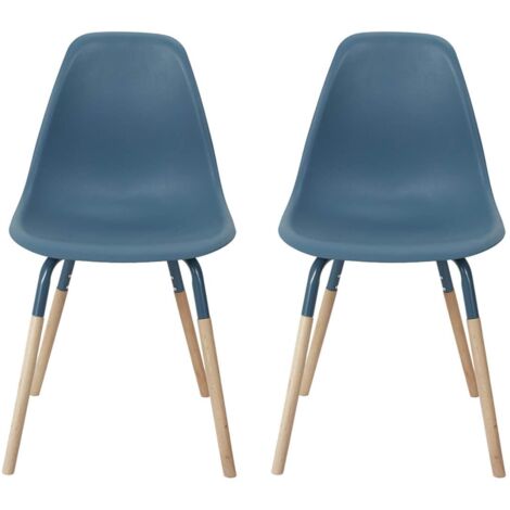 FLUK - Lot de 2 Chaises Polypropylène Bleu et Bois
