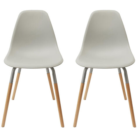 FLUK - Lot de 2 Chaises Polypropylène Gris et Bois