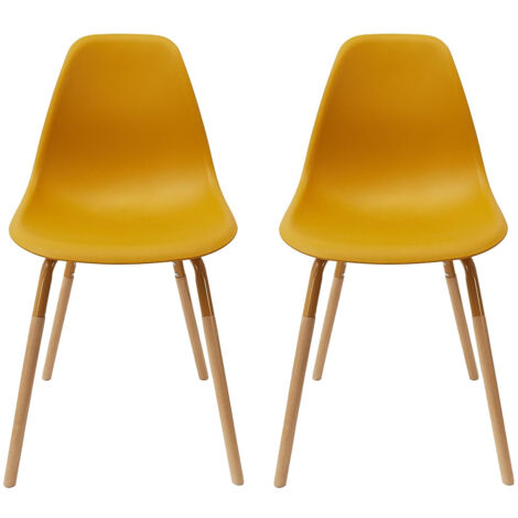 FLUK - Lot de 2 Chaises Polypropylène Jaune et Bois