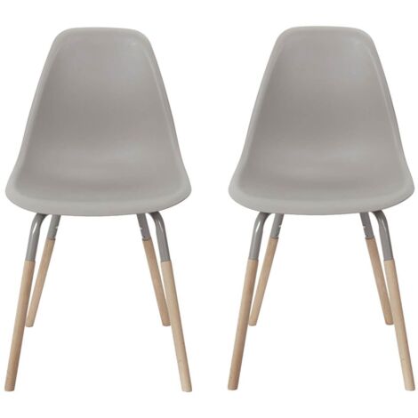 FLUK - Lot de 2 Chaises Polypropylène Taupe et Bois