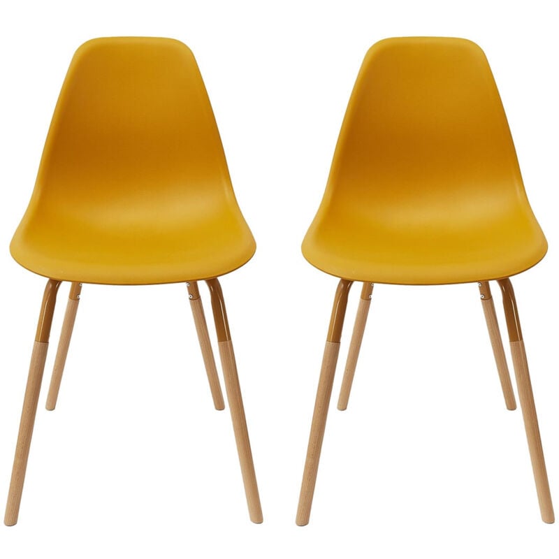 Altobuy - fluk - Lot de 2 Chaises Polypropylène Jaune et Bois