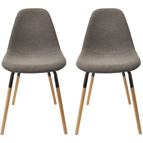 FLUK - Lot de 2 Chaises Tissu Gris Chiné Foncé et Bois