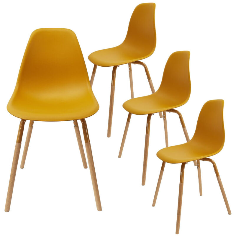 Altobuy - fluk - Lot de 4 Chaises Polypropylène Jaune et Bois