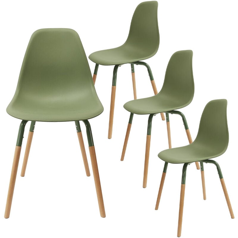 FLUK - Lot de 4 Chaises Polypropylène Vert et Bois