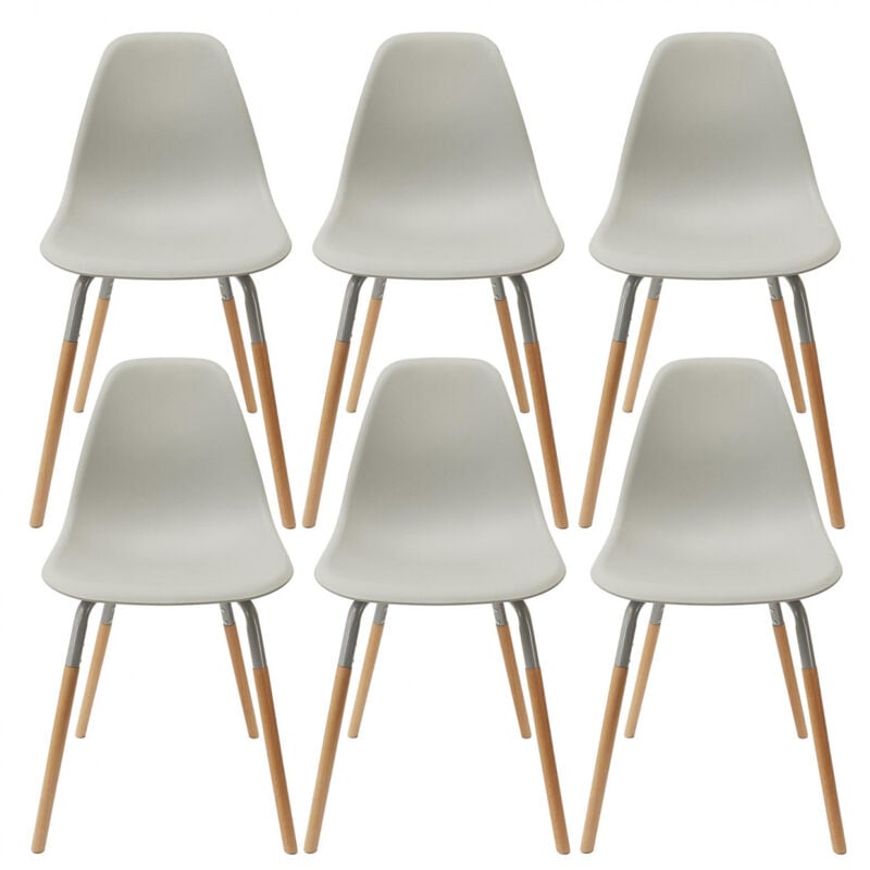 Altobuy - fluk - Lot de 6 Chaises Polypropylène Gris et Bois