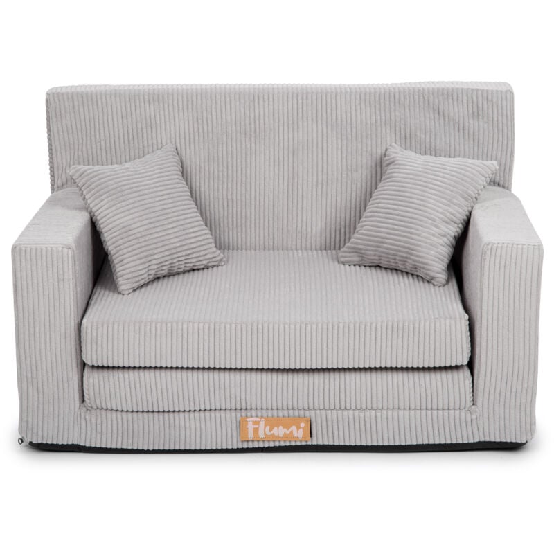 Flumi Canapé Enfant Convertible 3in1 Lit d Appoint Enfant - Mini Canapé avec nom de l'enfant - Mousse Chauffeuse Enfant avec Fonction Lit gris