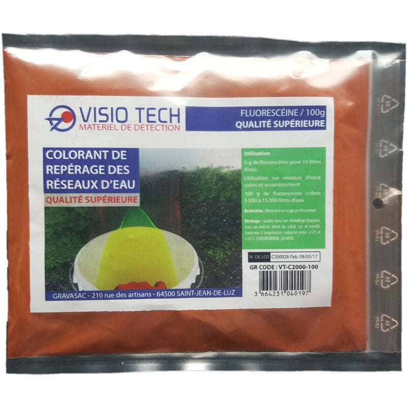 Visio Tech - Fluorescéine, 100 g - Colorant de repérage fluo soluble dans l'eau