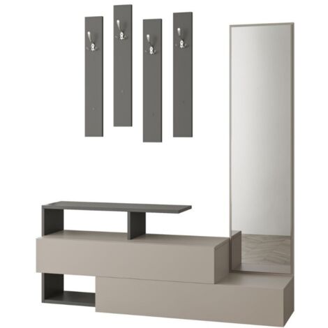 IPERBRIKO Flurmöbel in Taupe und Anthrazit mit Spiegel Ramda 137x35xH.154 cm