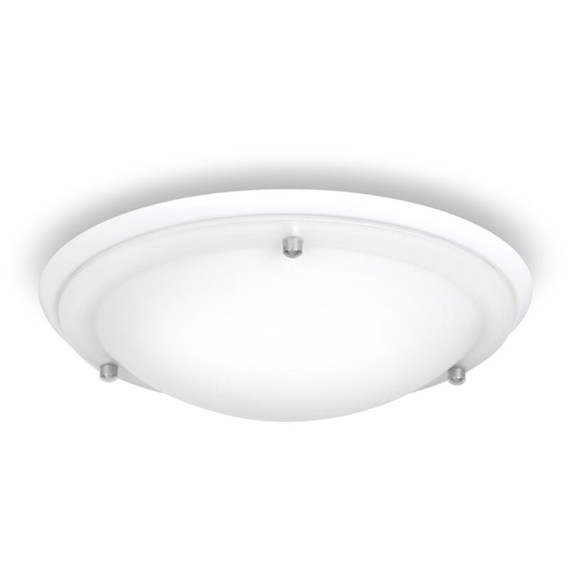 Flush Round Bathroom Ceiling Light with a Frosted Glass Shade White