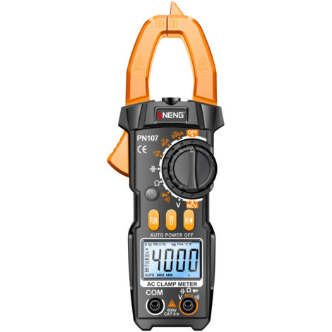 Flussometro digitale a pinza PN107, multimetro CAT II 600V, misura corrente AC/DC, tensione AC, resistenza, capacità e diodi.