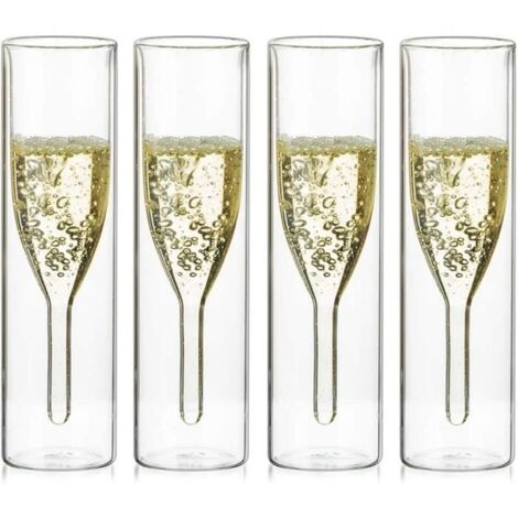 flûtes à champagne,Verres à Flûte à Champagne,Verres à Flûte à Champagne en Cristal à Double Paroi,pour Mariages,Fêtes,Bars,4pcs