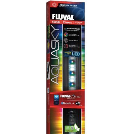 Iluminación LED para acuarios Fluval Aquasky 3.0 – Flujo luminoso RGB + blancos duales – Control por app FluvalConnect – Protección IP67
