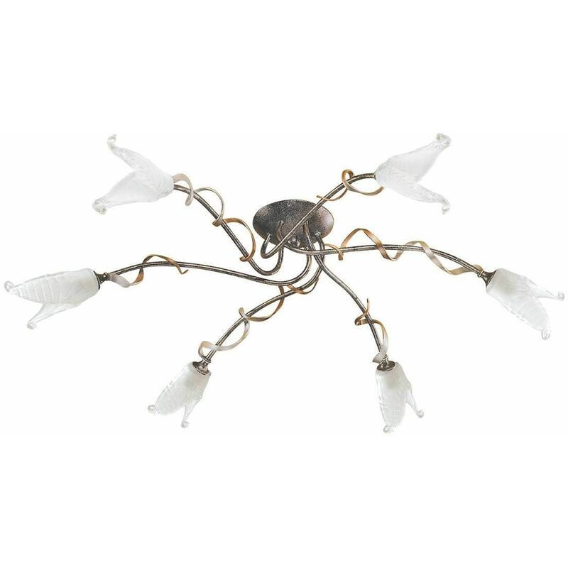 Fly ceiling light, black / silver / gold and glass, 6 bulbs