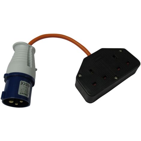 Fly Lead Converter 16A to Double 13A Sockets (240V Dual 2 Gang Camp Site Hook Up Adaptor 3 Pin)