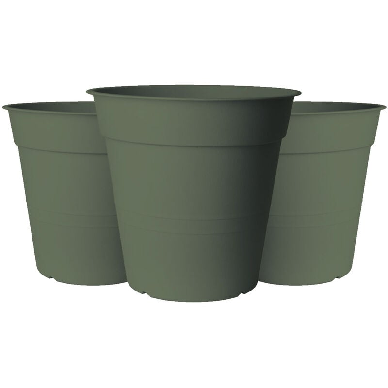 Fly - Lot de 3 vases avec soucoupe, couleur vert olive
