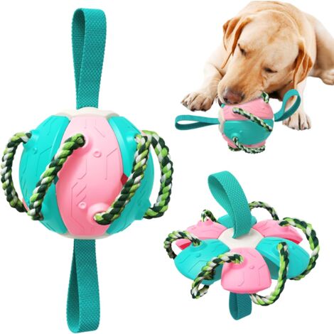 Flying Saucer Ball for Dogs, Dog Flying Disc & Frisbee Ball, Interactive Dog Toys, Indestructible Soccer Toys for Water Play & Outdoor Fun, Chew Toy for Teeth Cleaning (Pink & Blue)