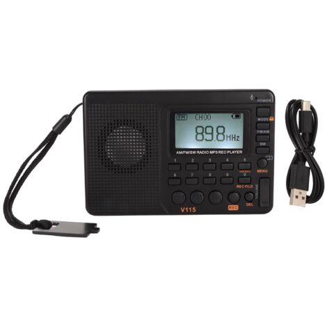 FM/AM-Audiorecorder mit MP3-Player, hintergrundbeleuchtetem LCD-Bildschirm und eingebautem Akku