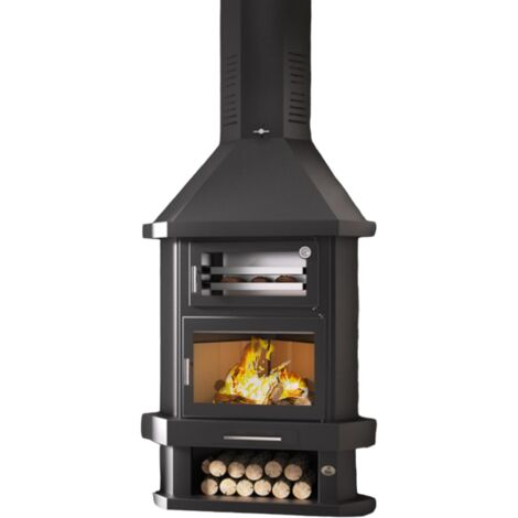 Fm Biomasa – Cheminée à bois d'angle avec four 10.4 kW – Système double combustion – Volume de chauffe 295 m³ – Rendement 79 % – Classe énergétique A
