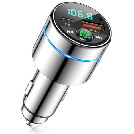 FM Bluetooth Transmitter 5.3, Vollmetall Bluetooth Auto, Schnellladegerät für Auto PD30W Typ C + QC3.0, Bluetooth Autoradio-Adapter, Geräuschunterdrückung, Freisprechanlage