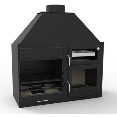 Fm Calefaccion – Barbecue charbon bois avec four – Construction acier au carbone 2/4mm – Puissance 11 kW – Dimensions L.135 x P.57,7 x H.146 cm