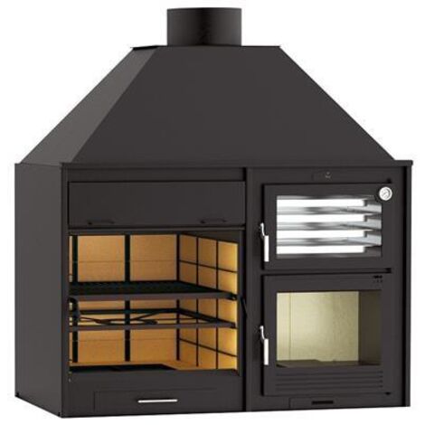 Fm Calefaccion – Barbecue charbon bois avec four en inox – Acier au carbone 2/4 mm – Puissance 11,5 kW – Dimensions L.150 x P.76 x H.162 cm