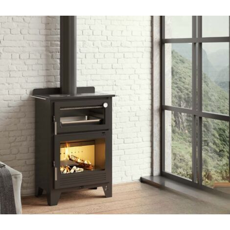 Fm Calefaccion – Cuisinière à bois 9.5 kW avec four inox – Rendement 81% – Foyer pour bûches de 65 cm – Prise d'air externe directe en option