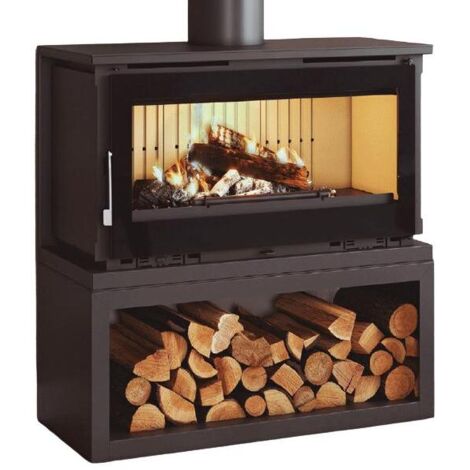 Fm Calefaccion – Poêle à bois raccordable 13.3 kW – Système double combustion – Évacuation des fumées supérieure – Volume de chauffe 360 m3