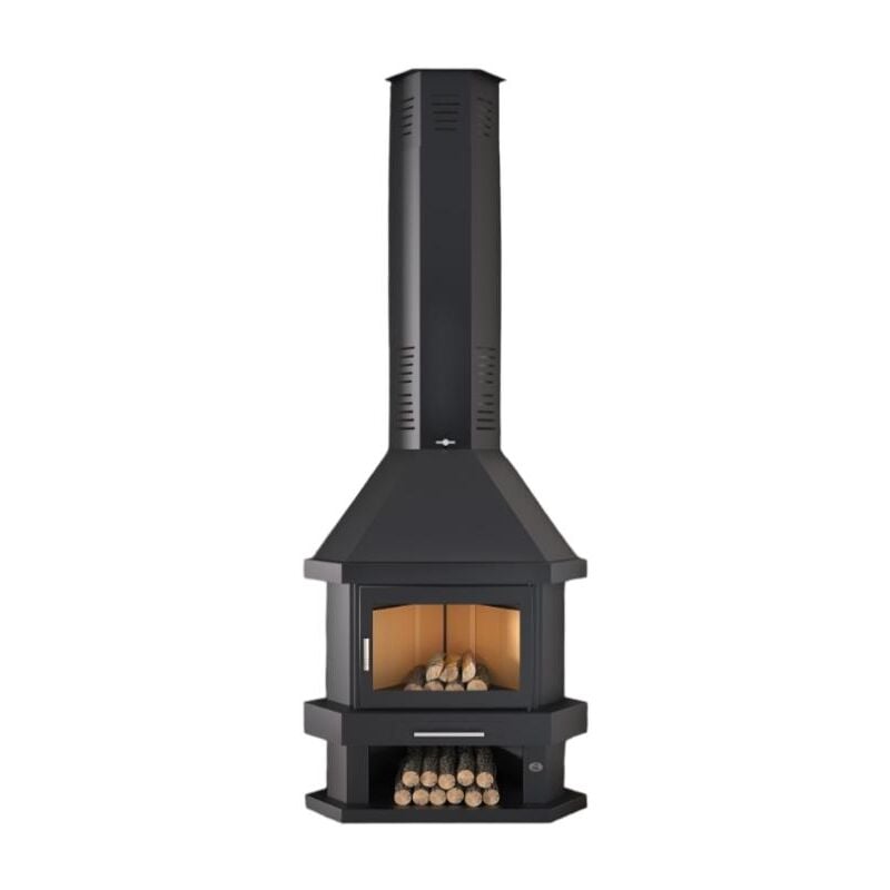 Fm Biomasa - Poêle à bois cheminée d'angle - firematic Windsor 13.8 kW Porte fonte - sans vitre sérigraphiée