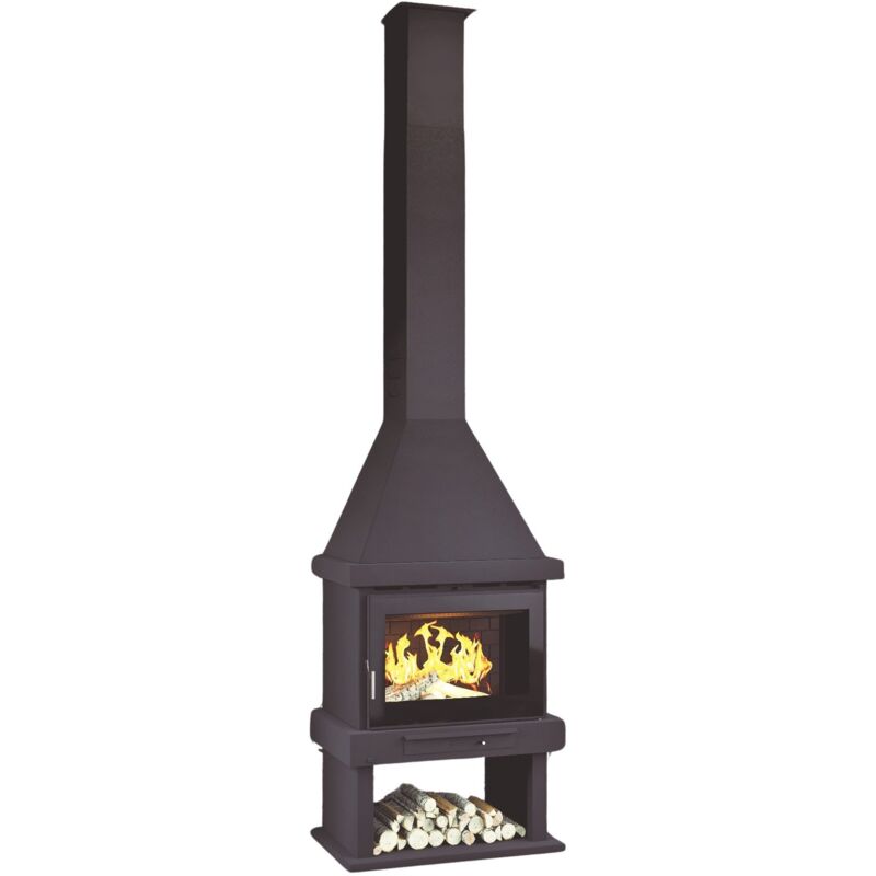 Cheminee a bois en acier, bucher - couleur noir - Made in Spain